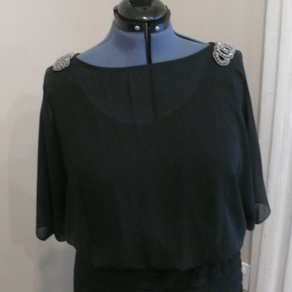 Xscape Mini dress/Top with Split sleeve and embellished detail at Shoulder